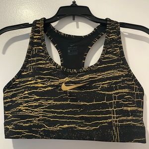 Nike Womens Victory Metallic Crackle Medium Impact Sports Bra Black Gold Large
